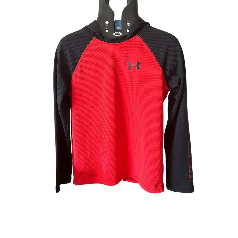 Under Armour Loose AllSeaonGear Red Black Sleeve Lightweight Hoodie Youth XL